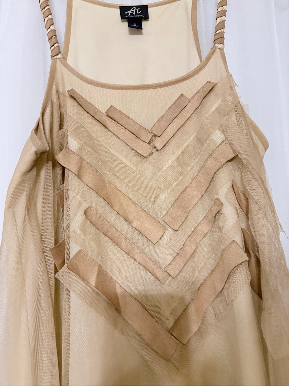 Ai Beige/Cream Mesh Layered Camisole top or Dress Sz S